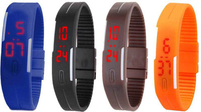 

NS18 Silicone Led Magnet Band Combo of 4 Blue, Black, Brown And Orange Watch - For Boys & Girls