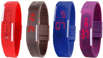 

NS18 Silicone Led Magnet Band Watch Combo of 4 Red, Brown, Blue And Purple Watch - For Couple