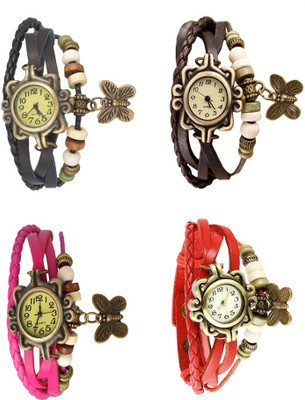 

Kissu Vintage Rakhi Combo of 4 Black, Pink, Brown And Red Watch - For Women