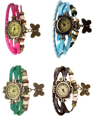 NS18 Vintage Butterfly Rakhi Combo of 4 Pink, Green, Sky Blue And Brown Analog Watch  - For Women   Watches  (NS18)