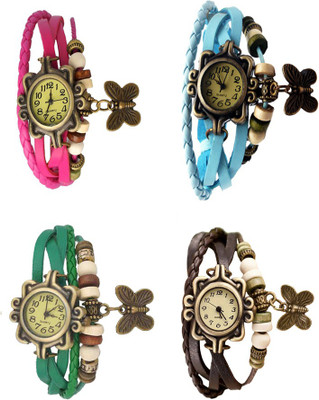 

NS18 Vintage Butterfly Rakhi Combo of 4 Pink, Green, Sky Blue And Brown Watch - For Women