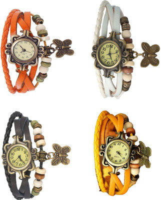 

NS18 Vintage Butterfly Rakhi Combo of 4 Orange, Black, White And Yellow Watch - For Women