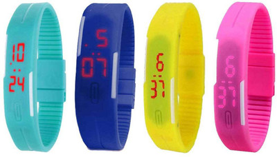 

NS18 Silicone Led Magnet Band Watch Combo of 4 Sky Blue, Blue, Yellow And Pink Watch - For Couple