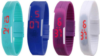 

NS18 Silicone Led Magnet Band Combo of 4 Sky Blue, Blue, Purple And White Watch - For Boys & Girls