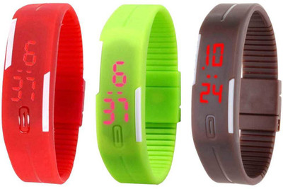 

Kissu Led Band Watch Combo of 3 Red, Green And Brown Watch - For Couple