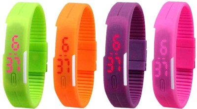 NS18 Silicone Led Magnet Band Watch Combo of 4 Green, Orange, Purple And Pink Digital Watch  - For Couple   Watches  (NS18)