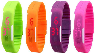 

Kissu Led Magnet Band Combo of 4 Green, Orange, Purple And Pink Watch - For Men & Women