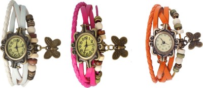 NS18 Vintage Butterfly Rakhi Watch Combo of 3 White, Pink And Orange Analog Watch  - For Women   Watches  (NS18)