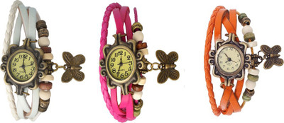 

Kissu Vintage Rakhi Watch Combo of 3 White, Pink And Orange Watch - For Women