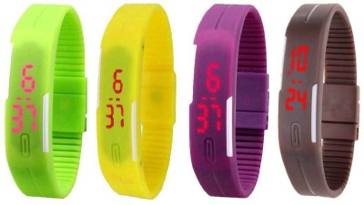 NS18 Silicone Led Magnet Band Combo of 4 Green, Yellow, Purple And Brown Digital Watch  - For Boys & Girls   Watches  (NS18)
