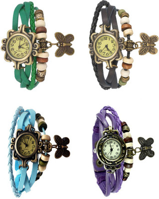 

Kissu Vintage Rakhi Combo of 4 Green, Sky Blue, Black And Purple Watch - For Women