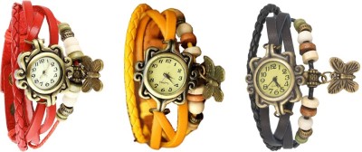 NS18 Vintage Butterfly Rakhi Watch Combo of 3 Red, Yellow And Black Analog Watch  - For Women   Watches  (NS18)