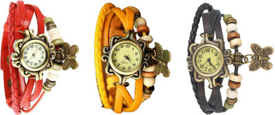 

NS18 Vintage Butterfly Rakhi Watch Combo of 3 Red, Yellow And Black Watch - For Women
