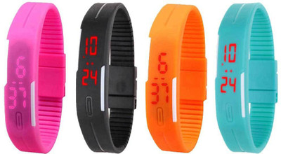 View NS18 Silicone Led Magnet Band Watch Combo of 4 Pink, Black, Orange And Sky Blue Digital Watch  - For Couple Wrist Watches Price Online(NS18)