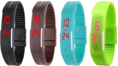 

NS18 Silicone Led Magnet Band Combo of 4 Blue, Brown, Sky Blue And Green Watch - For Boys & Girls