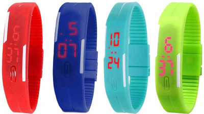 View NS18 Silicone Led Magnet Band Combo of 4 White, Blue, Sky Blue And Green Digital Watch  - For Boys & Girls Wrist Watches Price Online(NS18)