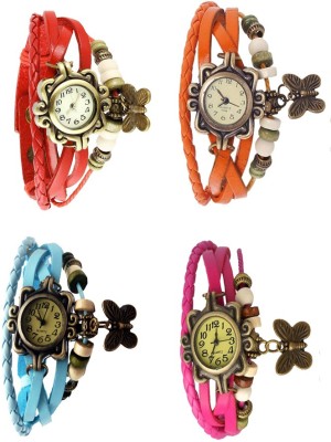NS18 Vintage Butterfly Rakhi Combo of 4 Red, Sky Blue, Orange And Pink Analog Watch  - For Women   Watches  (NS18)