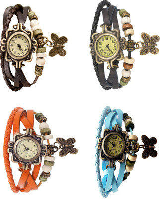 

Kissu Vintage Rakhi Combo of 4 Brown, Orange, Black And Sky Blue Watch - For Women