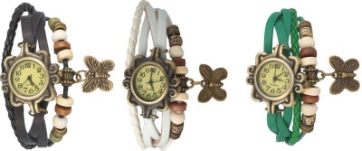 NS18 Vintage Butterfly Rakhi Watch Combo of 3 Black, White And Green Analog Watch  - For Women   Watches  (NS18)