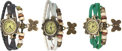 

NS18 Vintage Butterfly Rakhi Watch Combo of 3 Black, White And Green Watch - For Women