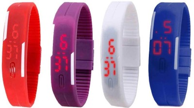 NS18 Silicone Led Magnet Band Combo of 4 Red, Purple, White And Blue Digital Watch  - For Boys & Girls   Watches  (NS18)