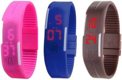 NS18 Silicone Led Magnet Band Combo of 3 Pink, Blue And Brown Digital Watch  - For Boys & Girls   Watches  (NS18)