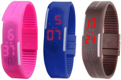 NS18 Silicone Led Magnet Band Combo of 3 Pink, Blue And Brown Digital Watch  - For Boys & Girls   Watches  (NS18)