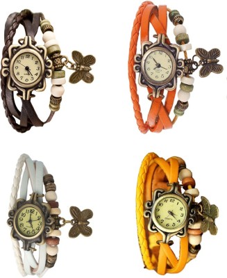 NS18 Vintage Butterfly Rakhi Combo of 4 Brown, White, Orange And Yellow Analog Watch  - For Women   Watches  (NS18)
