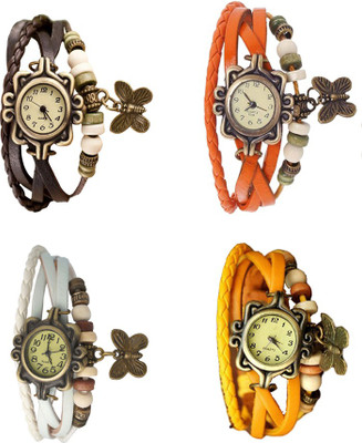 

Kissu Vintage Rakhi Combo of 4 Brown, White, Orange And Yellow Watch - For Women