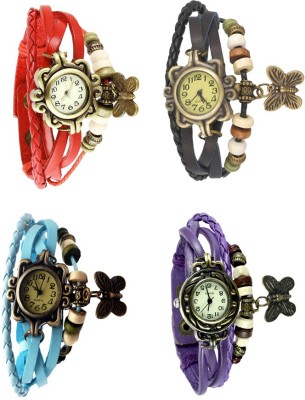 NS18 Vintage Butterfly Rakhi Combo of 4 Red, Sky Blue, Black And Purple Analog Watch  - For Women   Watches  (NS18)
