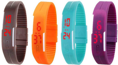 

Kissu Led Magnet Band Combo of 4 Brown, Orange, Sky Blue And Purple Watch - For Men & Women