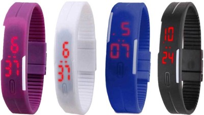 NS18 Silicone Led Magnet Band Combo of 4 Purple, White, Blue And Black Digital Watch  - For Boys & Girls   Watches  (NS18)