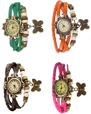 

Kissu Vintage Rakhi Combo of 4 Green, Brown, Orange And Pink Watch - For Women