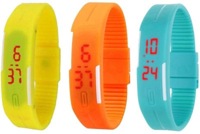 NS18 Silicone Led Magnet Band Combo of 3 Yellow, Orange And Sky Blue Digital Watch  - For Boys & Girls   Watches  (NS18)