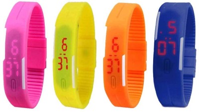 NS18 Silicone Led Magnet Band Combo of 4 Pink, Yellow, Orange And Blue Digital Watch  - For Boys & Girls   Watches  (NS18)