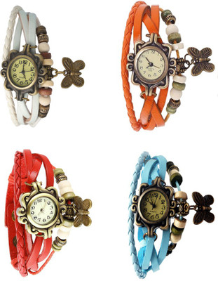 View NS18 Vintage Butterfly Rakhi Combo of 4 White, Red, Orange And Sky Blue Analog Watch  - For Women Wrist Watches Price Online(NS18)