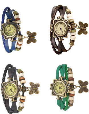 

NS18 Vintage Butterfly Rakhi Combo of 4 Blue, Black, Brown And Green Watch - For Women