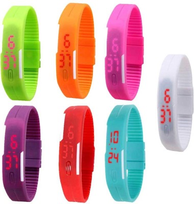 NS18 Silicone Led Magnet Band Combo of 7 Green, Orange, Pink, Purple, Red, Sky Blue And White Digital Watch  - For Boys & Girls   Watches  (NS18)