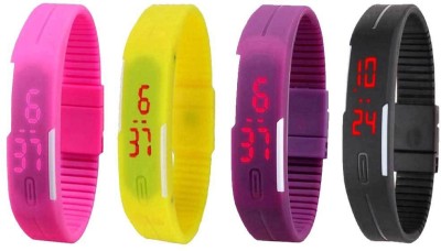 NS18 Silicone Led Magnet Band Combo of 4 Pink, Yellow, Purple And Black Digital Watch  - For Boys & Girls   Watches  (NS18)