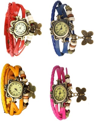 NS18 Vintage Butterfly Rakhi Combo of 4 Red, Yellow, Blue And Pink Analog Watch  - For Women   Watches  (NS18)