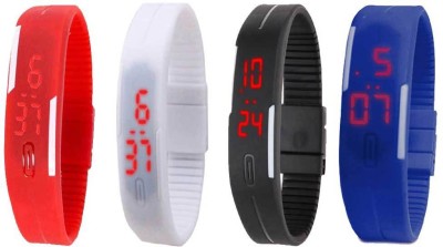 NS18 Silicone Led Magnet Band Combo of 4 Red, White, Black And Blue Digital Watch  - For Boys & Girls   Watches  (NS18)