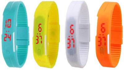 

NS18 Silicone Led Magnet Band Combo of 4 Sky Blue, Yellow, White And Orange Watch - For Boys & Girls