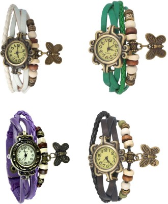 NS18 Vintage Butterfly Rakhi Combo of 4 White, Purple, Green And Black Analog Watch  - For Women   Watches  (NS18)