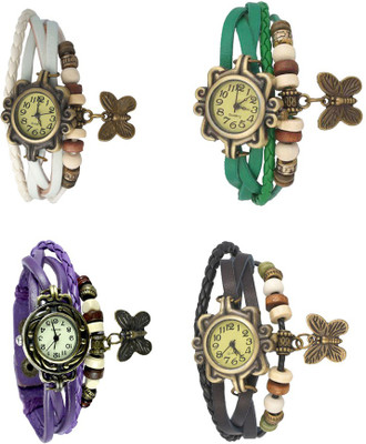 

NS18 Vintage Butterfly Rakhi Combo of 4 White, Purple, Green And Black Watch - For Women