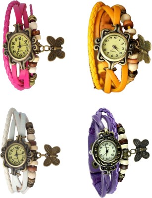 NS18 Vintage Butterfly Rakhi Combo of 4 Pink, White, Yellow And Purple Analog Watch  - For Women   Watches  (NS18)