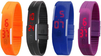 View NS18 Silicone Led Magnet Band Watch Combo of 4 Orange, Black, Blue And Purple Digital Watch  - For Couple Wrist Watches Price Online(NS18)