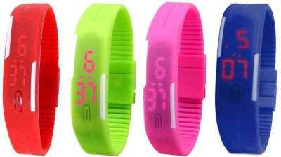 NS18 Silicone Led Magnet Band Combo of 4 Red, Green, Pink And Blue Digital Watch  - For Boys & Girls   Watches  (NS18)