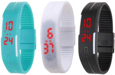 NS18 Silicone Led Magnet Band Combo of 3 Sky Blue, White And Black Digital Watch  - For Boys & Girls   Watches  (NS18)