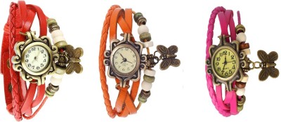 NS18 Vintage Butterfly Rakhi Watch Combo of 3 Red, Orange And Pink Analog Watch  - For Women   Watches  (NS18)