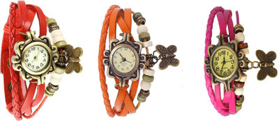 

Kissu Vintage Rakhi Watch Combo of 3 Red, Orange And Pink Watch - For Women